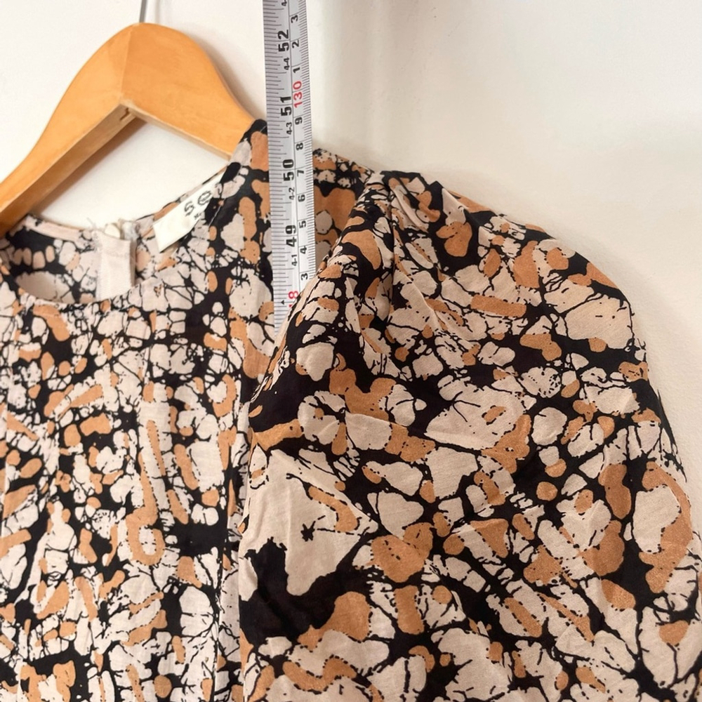 Sea new york Black and Cream Floral Midi Borealis Puff Sleeve silk cotton blend - Picture 9 of 13